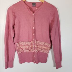 Playlord Pink Wool Blend Lace Detail Long Sleeve Cardigan Size M